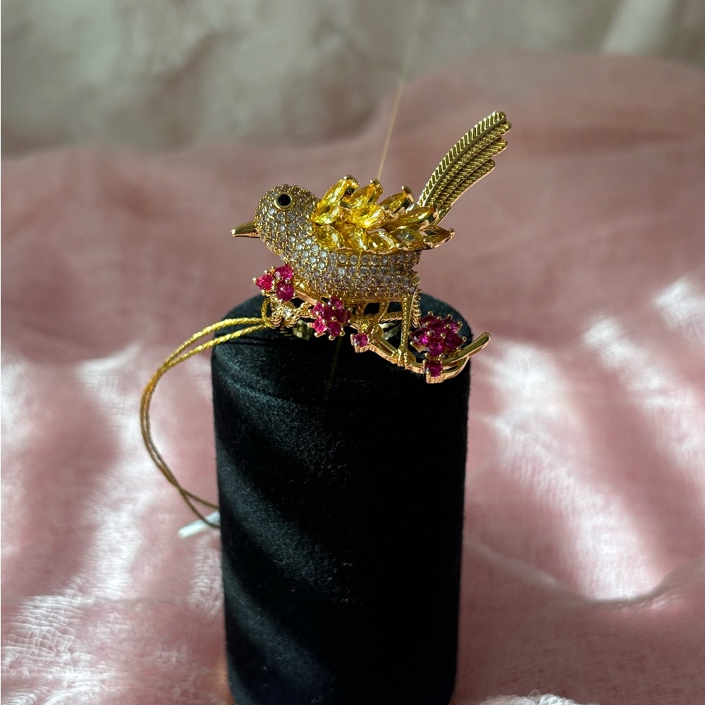 New Gold and Pink, Yellow Bird Ring, Adjustable